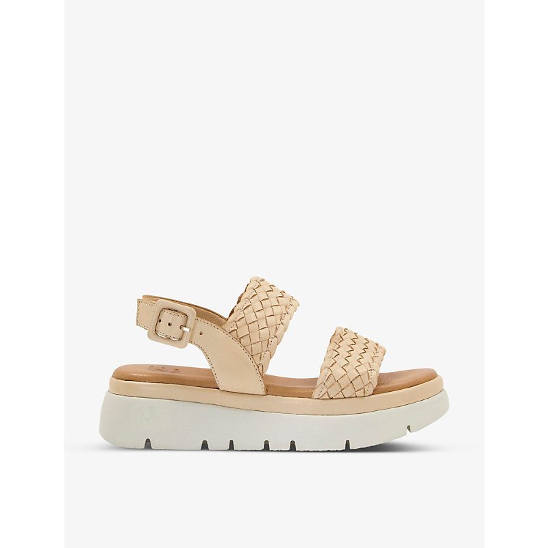 Dune Womens Caramel-leather Lorris Woven-strap Flatform Leather Sandals In None/clear