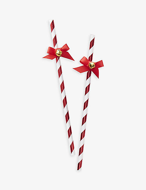 圣诞节：Ginger Ray 蝴蝶结和铃铛装饰金箔吸管 10 件装