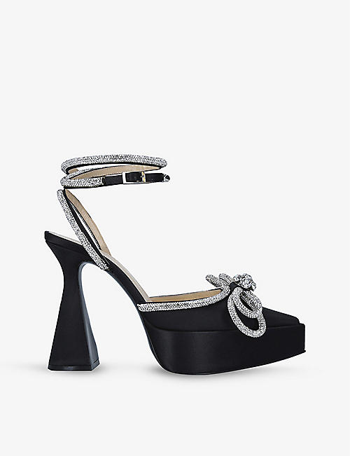 MACH & MACH: Double Bow crystal-embellished satin heeled sandals