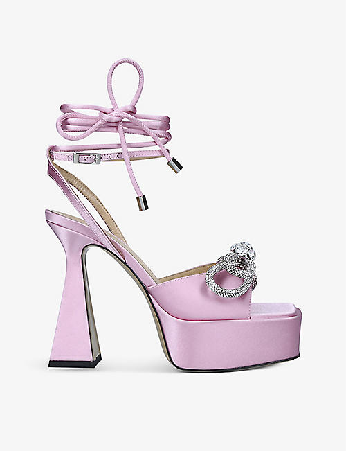 MACH & MACH: Double Bow crystal-embellished leather heeled sandals
