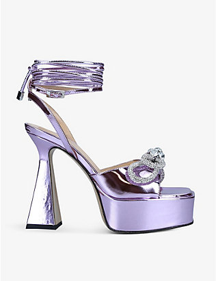 MACH & MACH: Double Bow crystal-embellished leather heeled sandals
