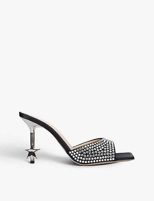 MACH & MACH: Star 95 rhinestone-embellished satin and PVC heeled mules