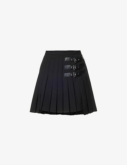 ROKH: Buckle-embellished pleated stretch-woven mini skirt