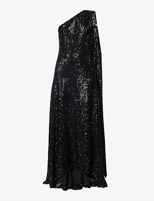 ROKH: Asymmetric sequin-embellished slim-fit woven maxi dress