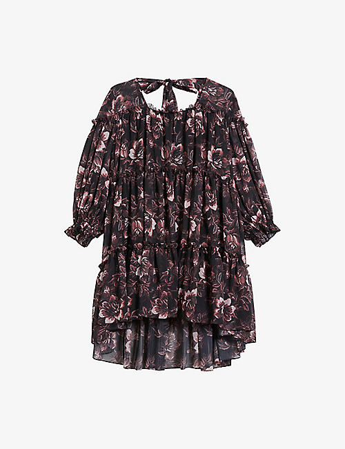 TED BAKER: Barnabe floral-print tiered-detail woven mini dress