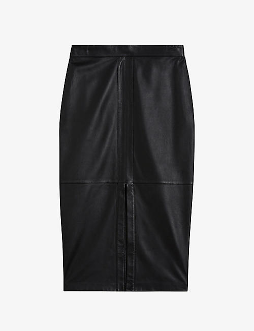 TED BAKER: Front-slit leather midi skirt