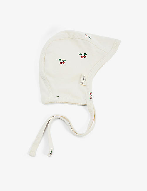 KONGES SLOJD: Set of two cherry-embroidered organic cotton baby helmets 0-9 months