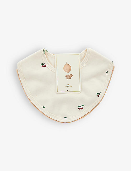 KONGES SLOJD: Cherry-embroidered organic-cotton bibs pack of two