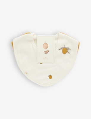 KONGES SLOJD: Cherry-embroidered organic-cotton bibs pack of two