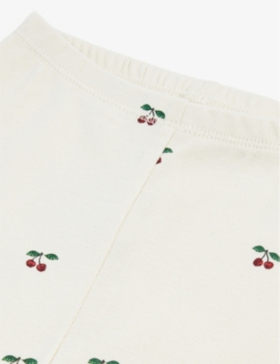 Shop Konges Slojd Cherry Cherry-print Elasticated Organic-cotton Leggings 0-3 Months In Multi-coloured