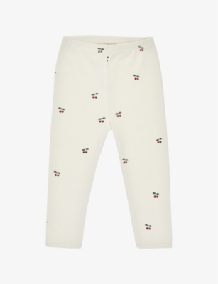 Konges Slojd Babies'  Cherry Cherry-print Elasticated Organic-cotton Leggings 0-3 Months In Multi-coloured