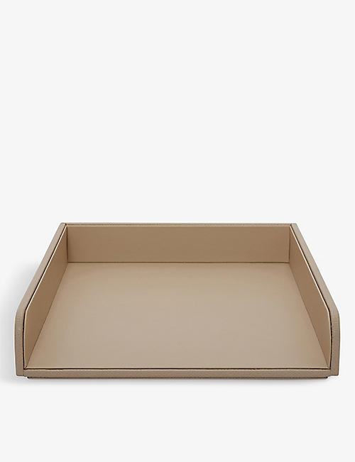 SMYTHSON: Branded cross-grained leather A4 paper tray 31.5cm