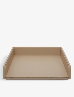 SMYTHSON: Branded cross-grained leather A4 paper tray 23cm x 31.5cm