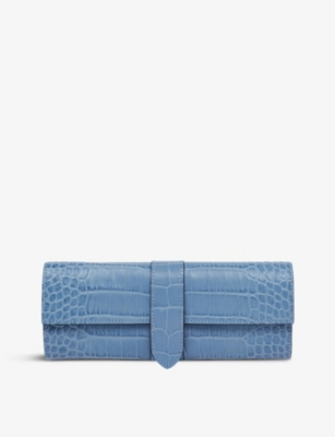 Smythson Mara Croc-effect Leather Jewelry Box - Navy