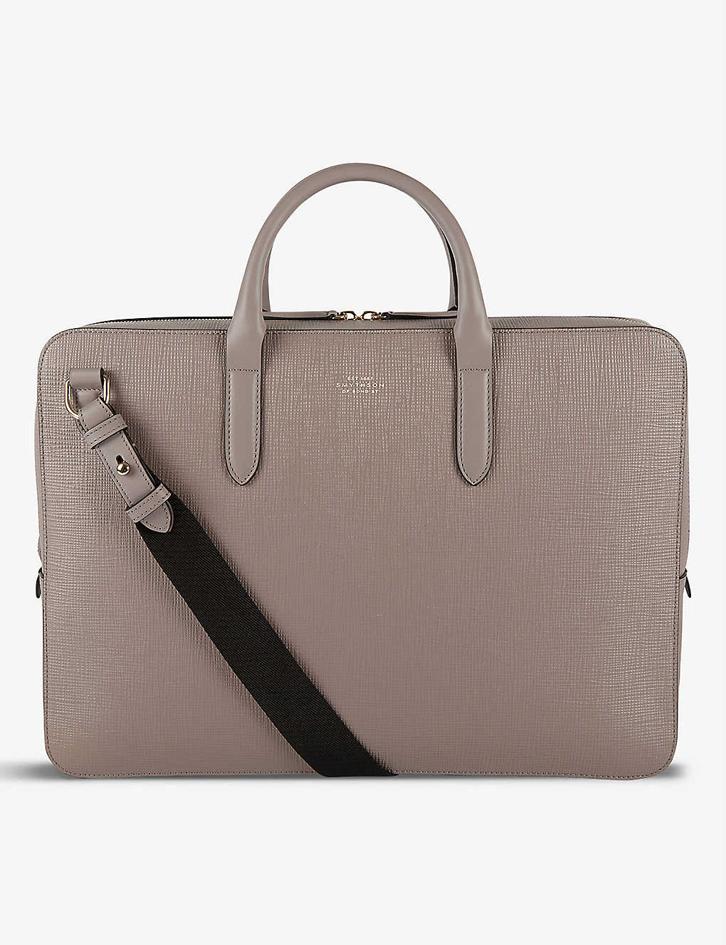 Smythson Panama Slim Grained-leather Briefcase In Taupe Brown