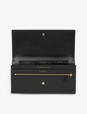 Smythson Womens Black Marshall Panama Cross-grain Leather Travel Wallet In Black