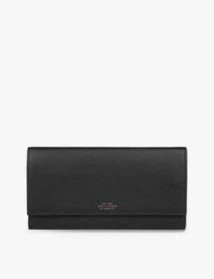 Smythson Womens Black Marshall Panama Cross-grain Leather Travel Wallet