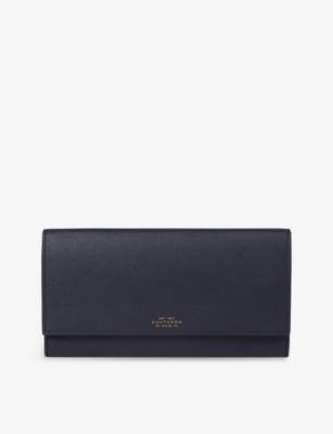 Smythson Womens Navy Marshall Panama Cross-grain Leather Travel Wallet