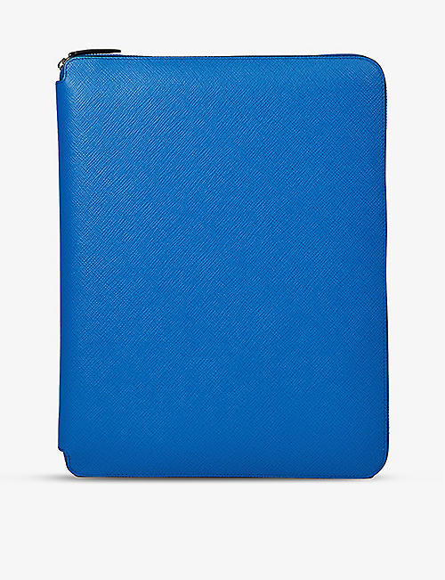 SMYTHSON: Panama zipped cross-grain leather A4 writing folder 33cm x 25cm