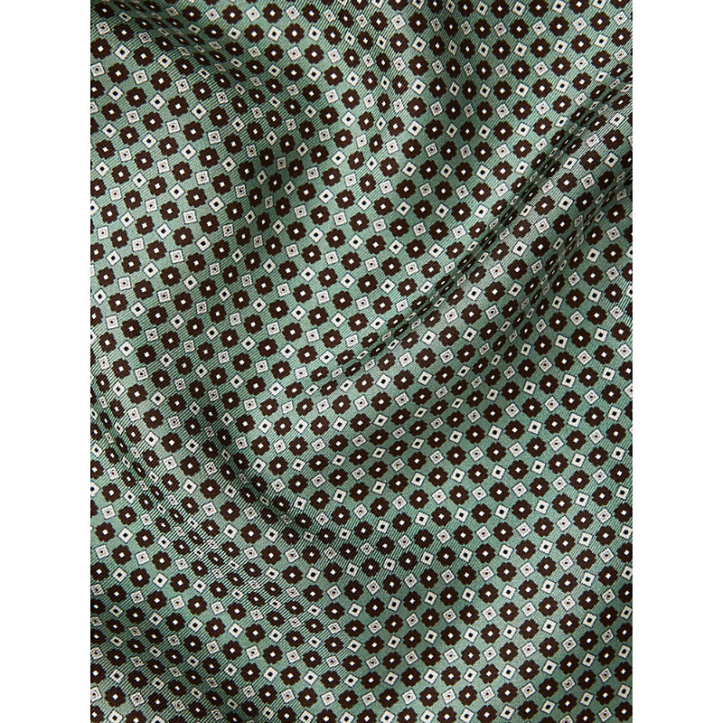 Shop Reiss Bampton Geometric-print Silk Pocket Square In Light Green