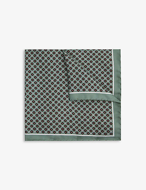 REISS: Bampton geometric-print silk pocket square