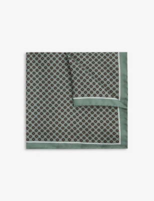 Shop Reiss Bampton Geometric-print Silk Pocket Square In Light Green