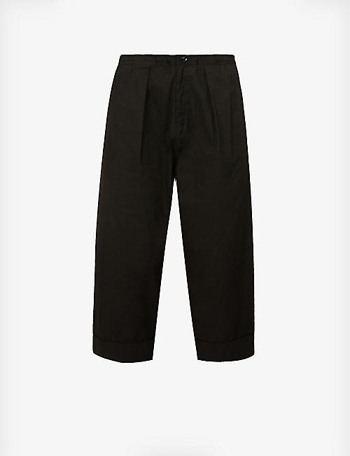YS: Pleated cropped wide-leg mid-rise cotton trousers