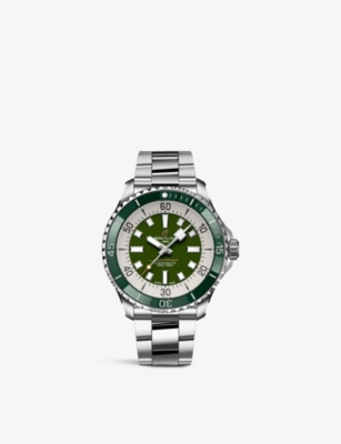Shop Breitling Mens Green A17376a31l1a1 Superocean Stainless-steel Automatic Watch