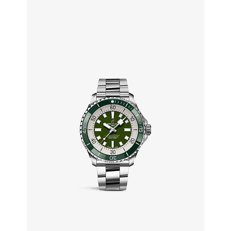 Shop Breitling Mens Green A17376a31l1a1 Superocean Stainless-steel Automatic Watch