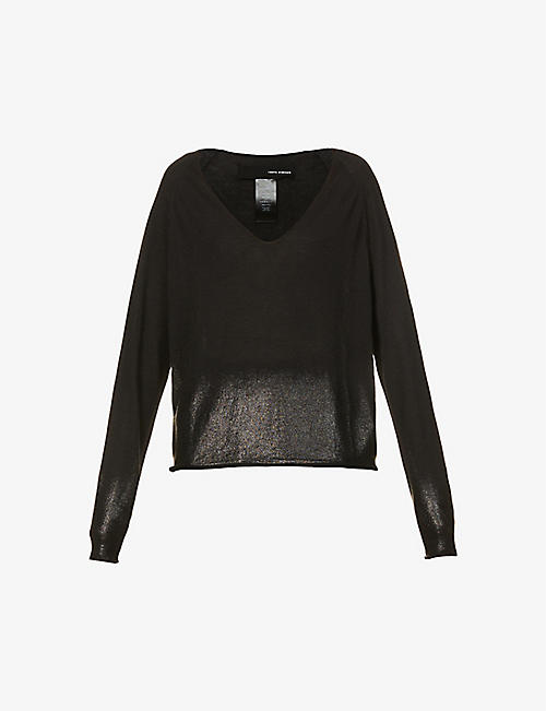 ISABEL BENENATO: V-neck metallic-woven cashmere and silk-blend top
