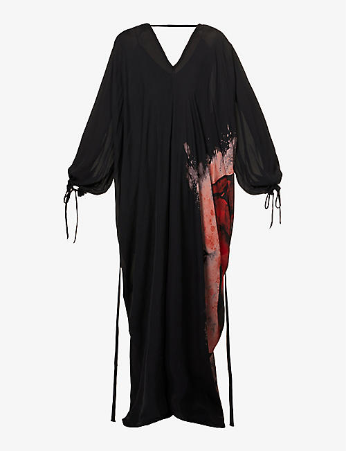 ISABEL BENENATO: V-neck semi-sheer silk maxi dress