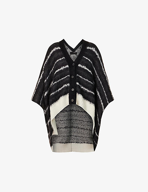 ISABEL BENENATO: Striped V-neck mohair-blend knitted cardigan
