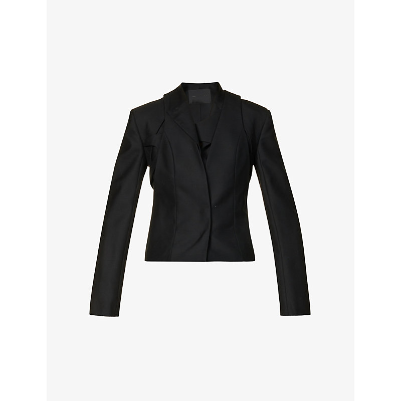 Heliot Emil Womens Black Corsett Overlay Cut-out Wool Jacket