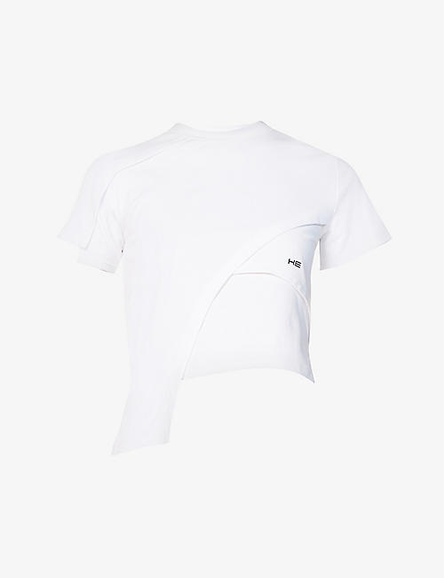 HELIOT EMIL: Deconstructed logo-print stretch-cotton T-shirt