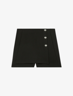 MAJE MAJE WOMENS NOIR / GRIS IMABOO HIGH-RISE LOGO-BUTTONS STRETCH-WOVEN SKORT,59680650
