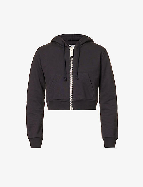 VAQUERA NYC: Cropped silver-toned hardware cotton hoody