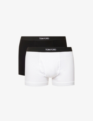 Shop Tom Ford Men's Black/white Classic Stretch-cotton Boxers Pack Of Two