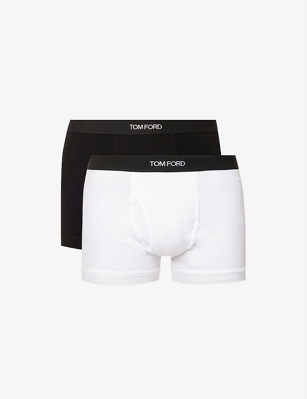 TOM FORD TOM FORD MEN'S BLACK/WHITE CLASSIC STRETCH-COTTON BOXERS PACK OF TWO,59692639