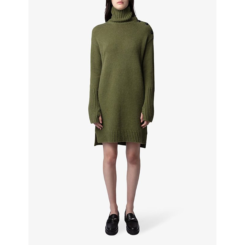 Shop Zadig & Voltaire Zadig&voltaire Women's Dark Olive Almira Cashmere Knitted Mini Dress
