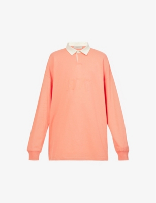 Essentials Contrast-collar Cotton Polo Shirt In Coral