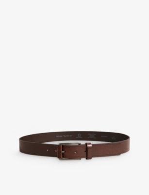 Shop Ted Baker Mens Brn-choc Linded Embossed-detail Leather Belt
