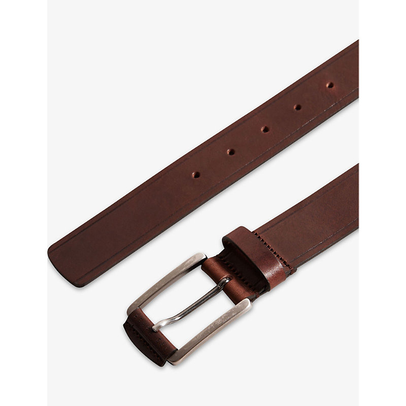 Shop Ted Baker Men's Brn-choc Linded Embossed-detail Leather Belt