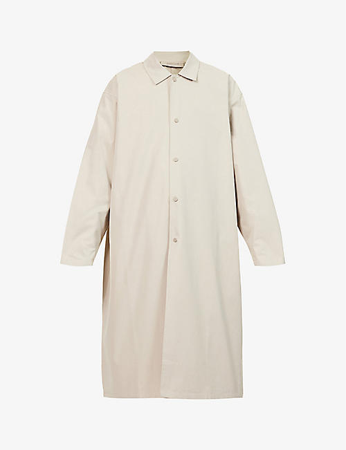 FOG X ESSENTIALS: ESSENTIALS brand-badge dropped-shoulder relaxed-fit cotton-blend coat