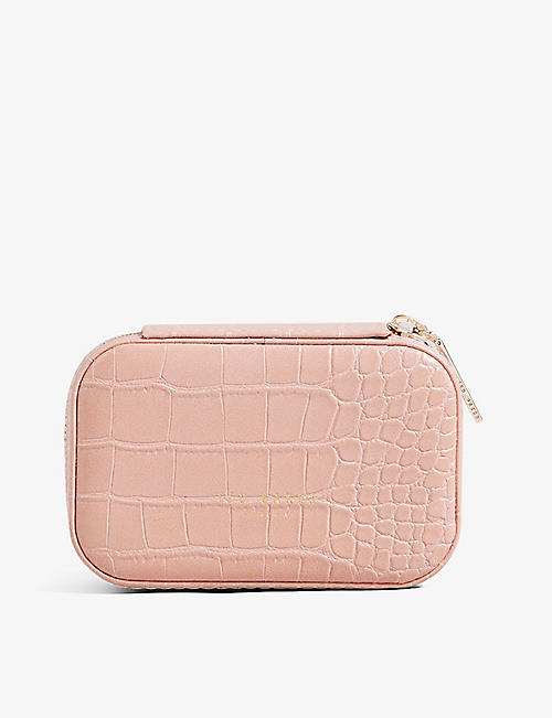 TED BAKER: Ivee croc-embossed faux-leather mini jewellery case