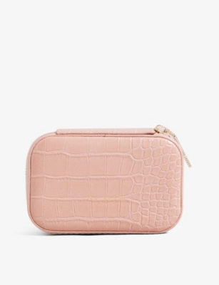 Ted Baker Ivee Croc-embossed Faux-leather Mini Jewellery Case In Pl-pink