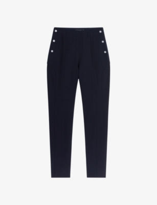 Ted Baker Womens Navy Liroi Popper-detail High-rise Stretch Leggings