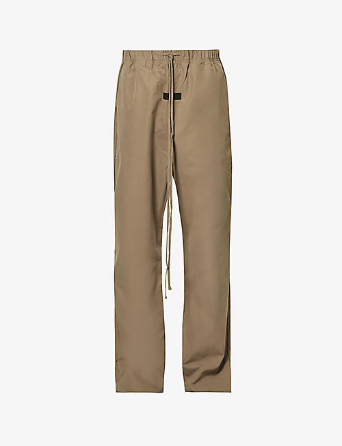 FOG X ESSENTIALS: ESSENTIALS brand-badge wide-leg regular-fit cotton-blend trousers