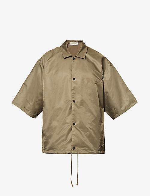 FOG X ESSENTIALS: Brand-badge drawstring-hem relaxed-fit shell shirt