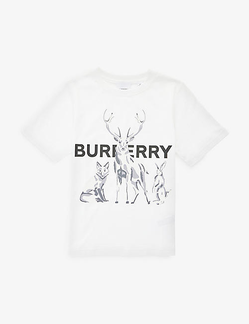 BURBERRY: Stag print cotton T-shirt 3-14 years