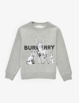 BURBERRY Stag brand-text cotton-blend sweatshirt 3-14 years